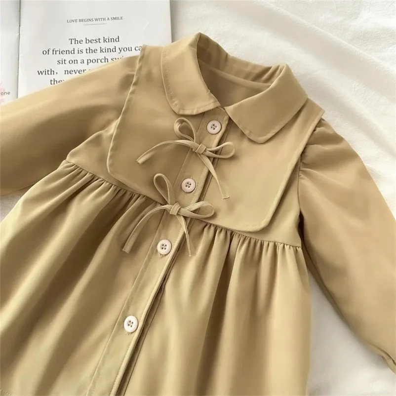 

Girls Trench Coat Children New Jackets Princess Turn-down Collar Khaki Outerwear 2025 Spring Autumn Kids Loose Clothing
