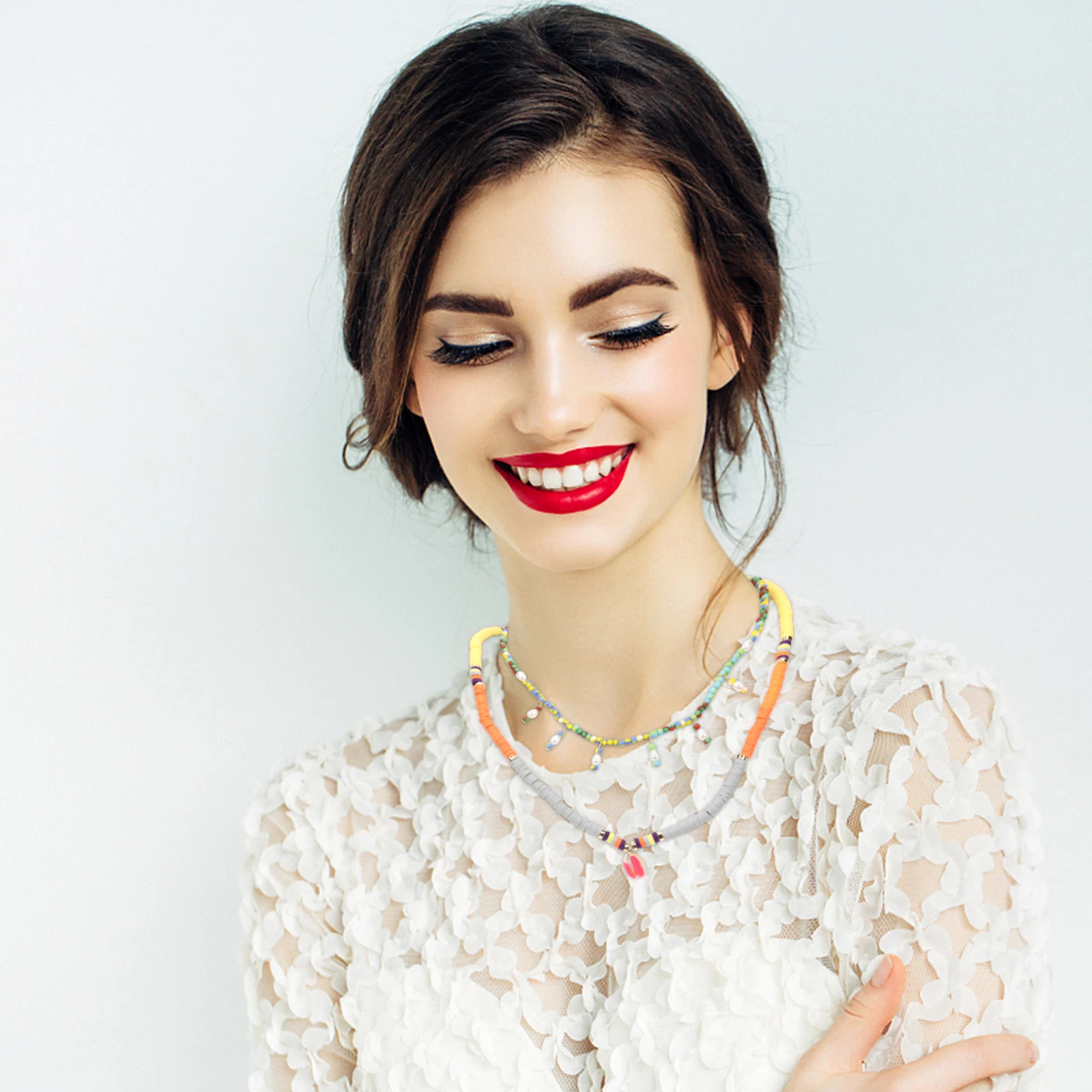 

1Set Shell Pendant Layered Colorful Beaded Necklace Trendy Necklace Jewelry Women Holiday Gift Layered Necklaces for Women