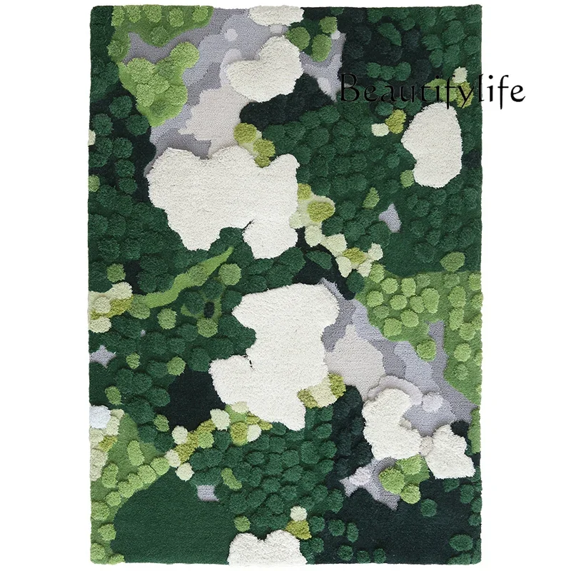 

Handmade Wool Forest Moss Green Carpet Living Room Carpet Fiber Art Bedside Blanket