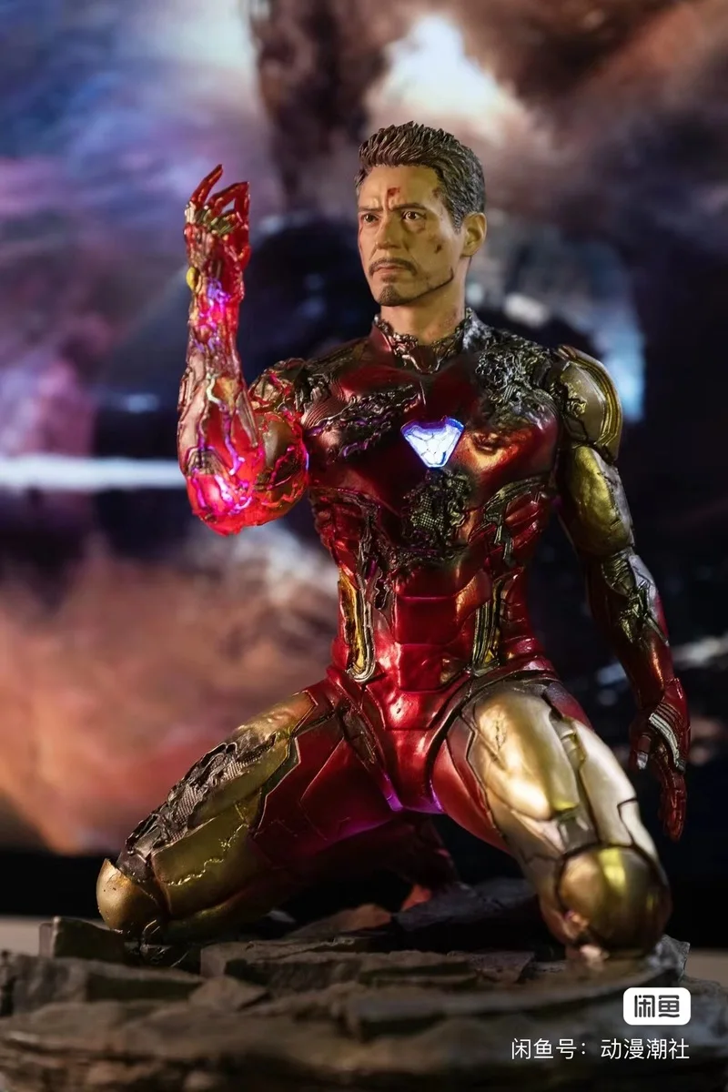 The Avengers Endgame Anime figur Iron Man Mk85 Snap Model boneka Anda boneka Gk berlutut patung koleksi Dekorasi mainan ulang tahun Gif
