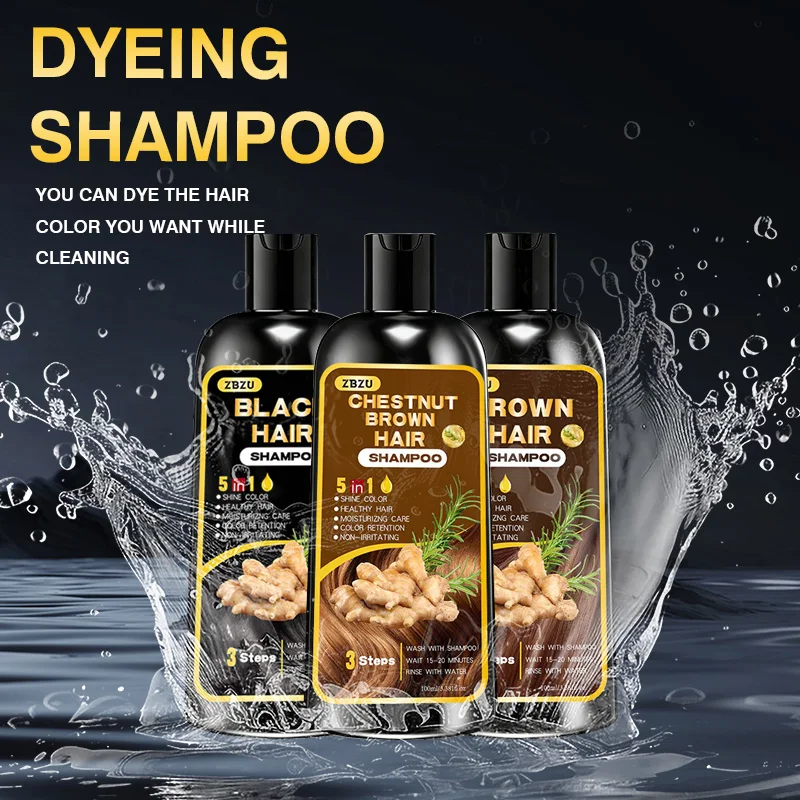 New Hair Dye Shampoo 5-in-1, Containing Ginger and Biotin. Long-Lasting Color Retention and Coverage of Gray Hair. Long-Lasting