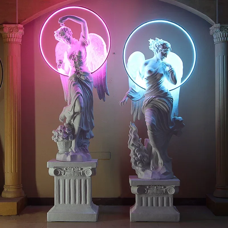 FRP Greek Statue Luminous Angel Sculpture European Style Plaster Ornament for Club Bar KTV Wedding Decoration Internet