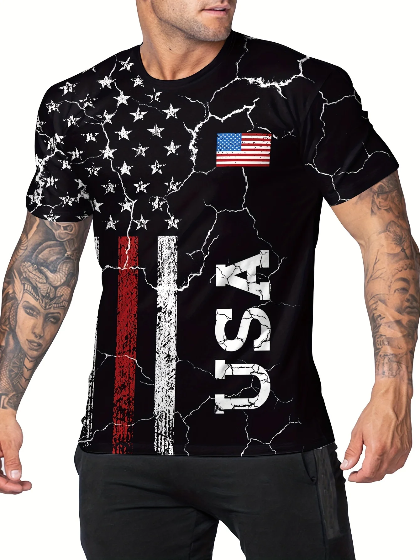 VintageT-Shirt For Men American Flag Graphic T Shirts 3D Print Tees Short Sleeve T Shirts Outdoor Oversized Men's Clothing Tops