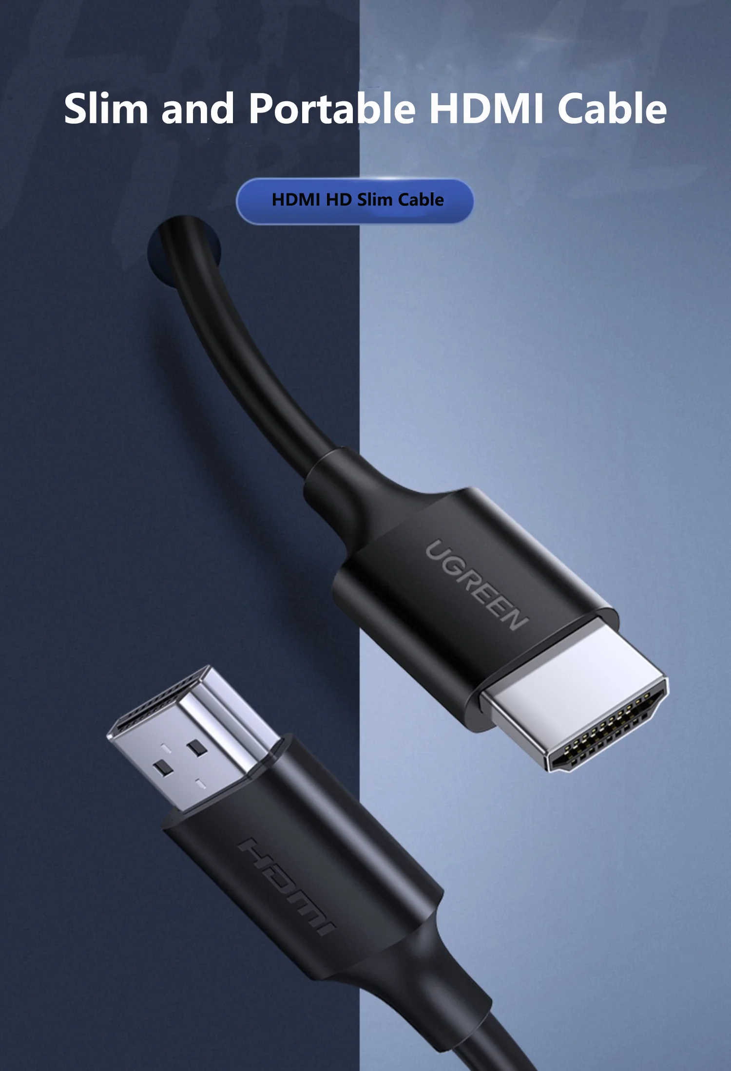 UGREEN 남성용 HDMI 케이블 어댑터 슬림하고 휴대 가능한 HDMI 케이블 고품질 디지털 케이블