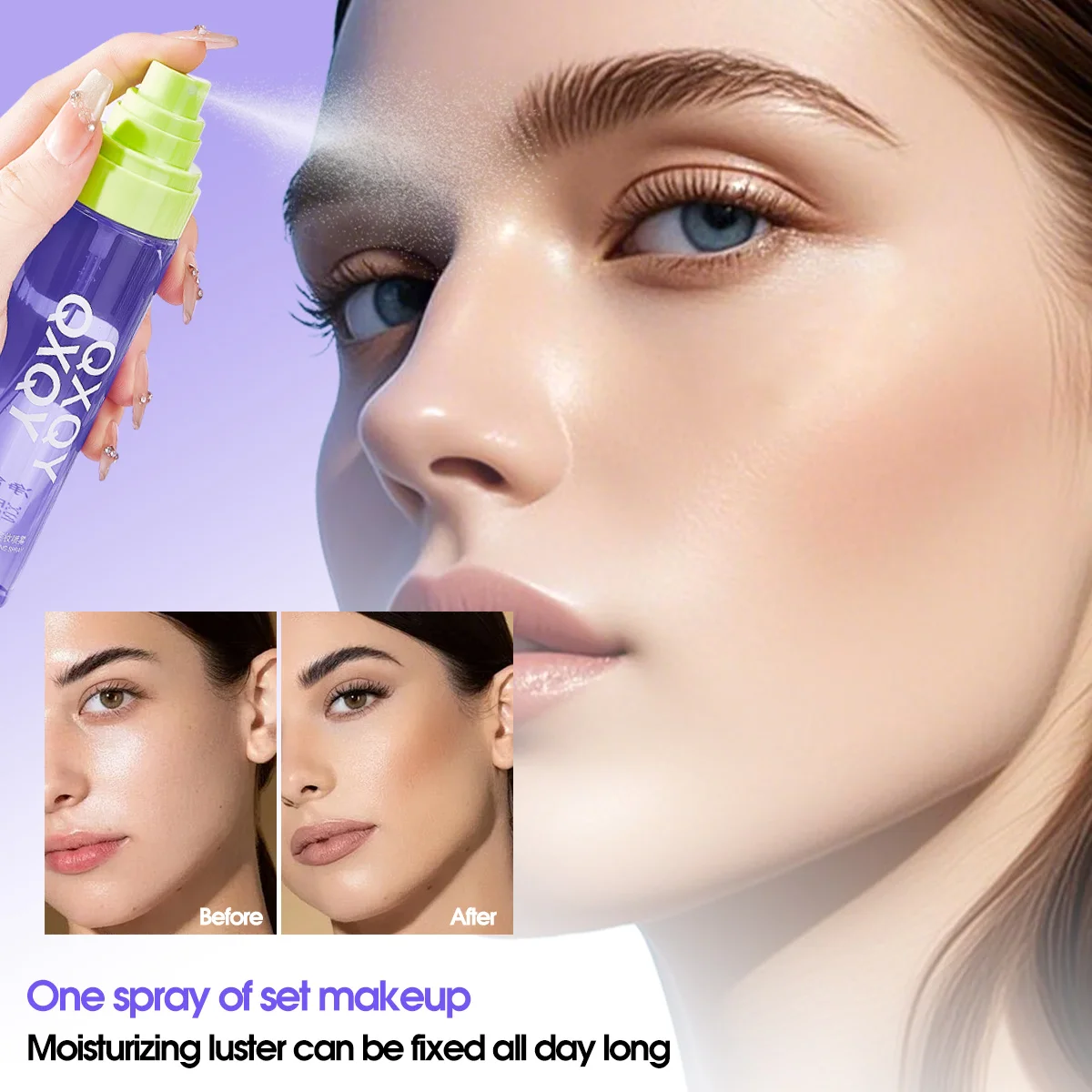 QXQY Light Mist Gesichts-Make-up-Fixierspray, zarte Düse, mattierter, weicher Fokuswirkung, tragbares feuchtigkeitsspendendes Spray