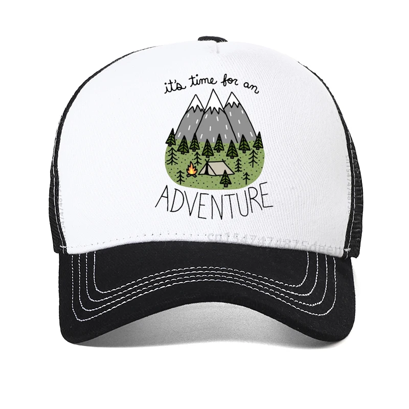 It's Time for An Adventure men hat funny Outdoor exploration Baseball Cap cool Camping Climbing sunhat Mesh Breathable caps