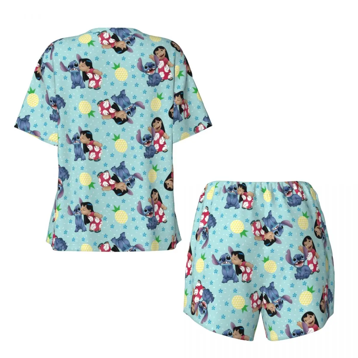 Custom Women's Lilo Stitch Pineapple Pattern Pajamas Set Printed Short Sleeve Sleepwear Loungewear Pjs 2 Piece Sets image 5