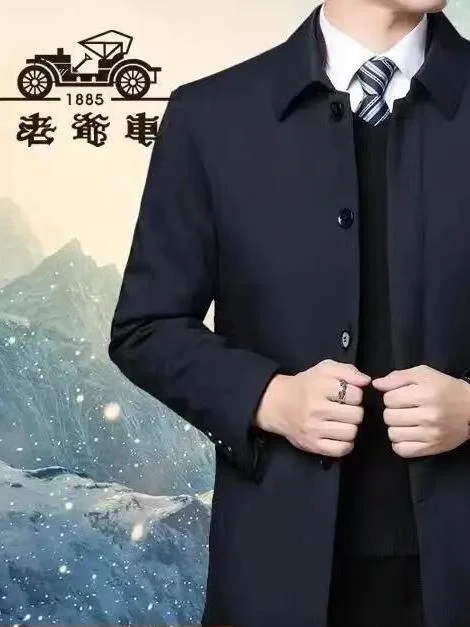 

Thiened Fce Men's Cotton Jaet Warm Busin Sle Mid-Length Coat for Middle-Aged Autumn Winter Wear Busin Gentleman