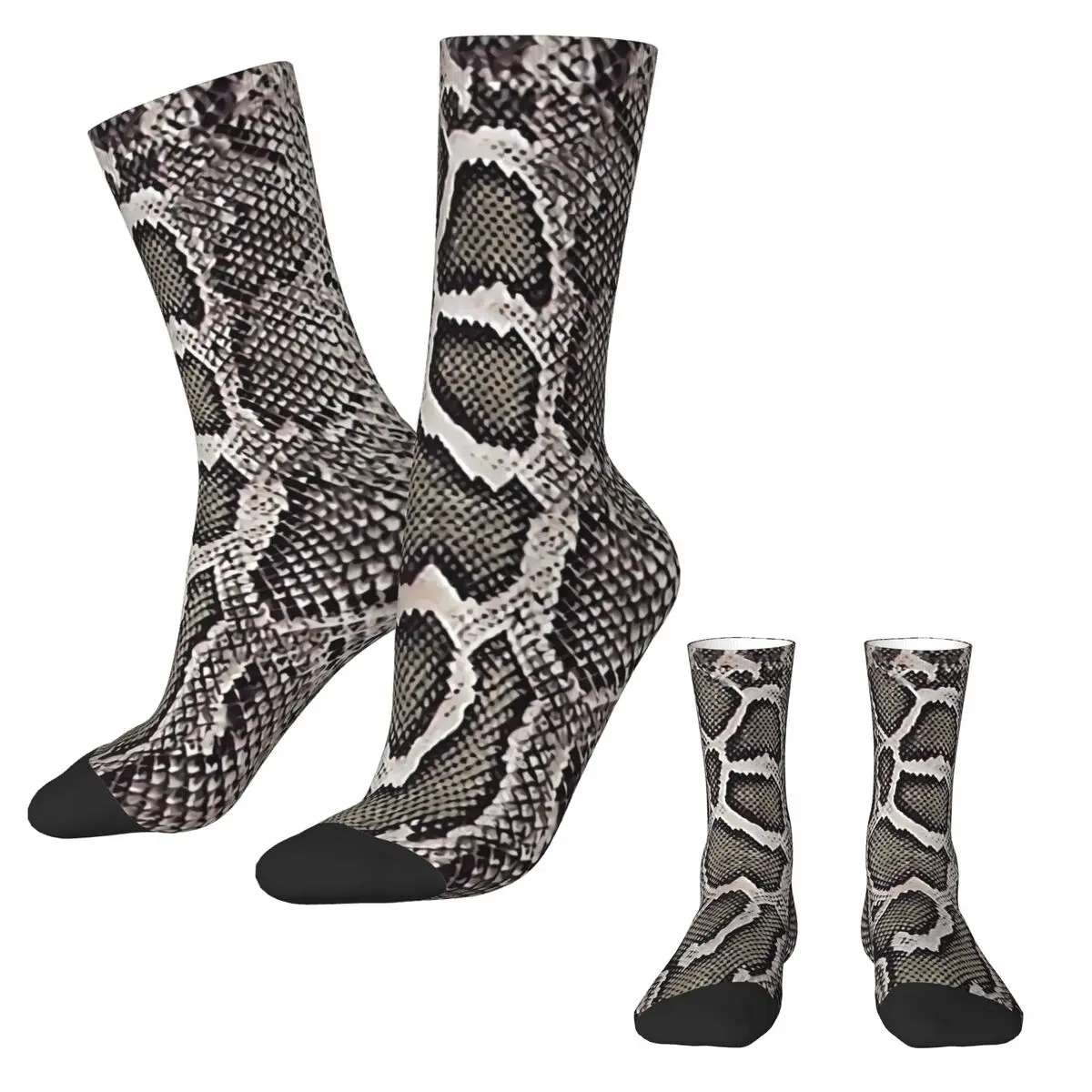 Faux Snakeskin Socks Funny Animal Print Casual Stockings Autumn Non-Slip Women Men Socks Medium Soft Design Running Socks