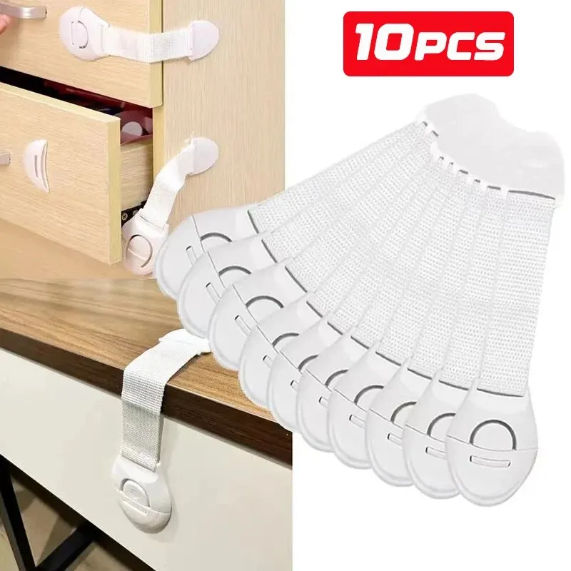 10Pcs Baby Safety Latch Drawer Webbing Safety Lock Multifunctional Protection Cloth Belt Lock Drawer Lock Cabinet Door Locks