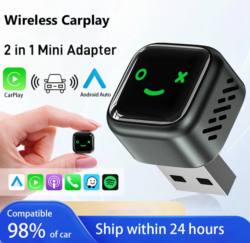 Adaptador carplay sem fio para android iphone auto 2 em 1 com fio para caixa ia sem fio conexão usb para volvo benz mg kia chery vw