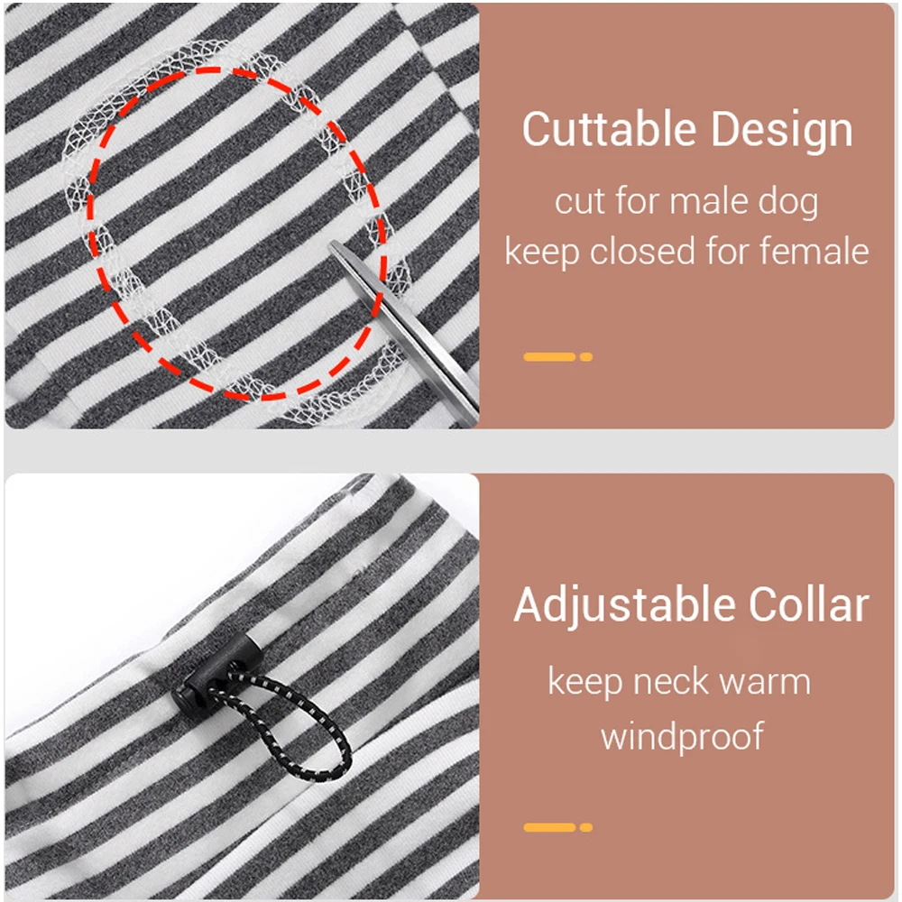 Dog Pajamas Small Dog Clothes with Fully-Closed Stomach Windproof Warm Velvet Pet Undershirts Adjustable Puppy Striped Jumpsuit