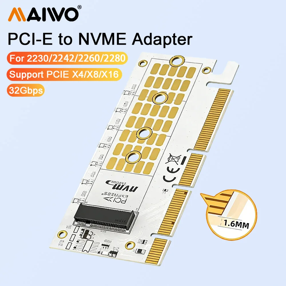 placa-adaptadora-maiwo-m2-nvme-para-pcie-pci-e40-x16-gen4-em-liga-de-aluminio-suporte-a-64gbps-para-ssds-nvme-2280-60-42-30