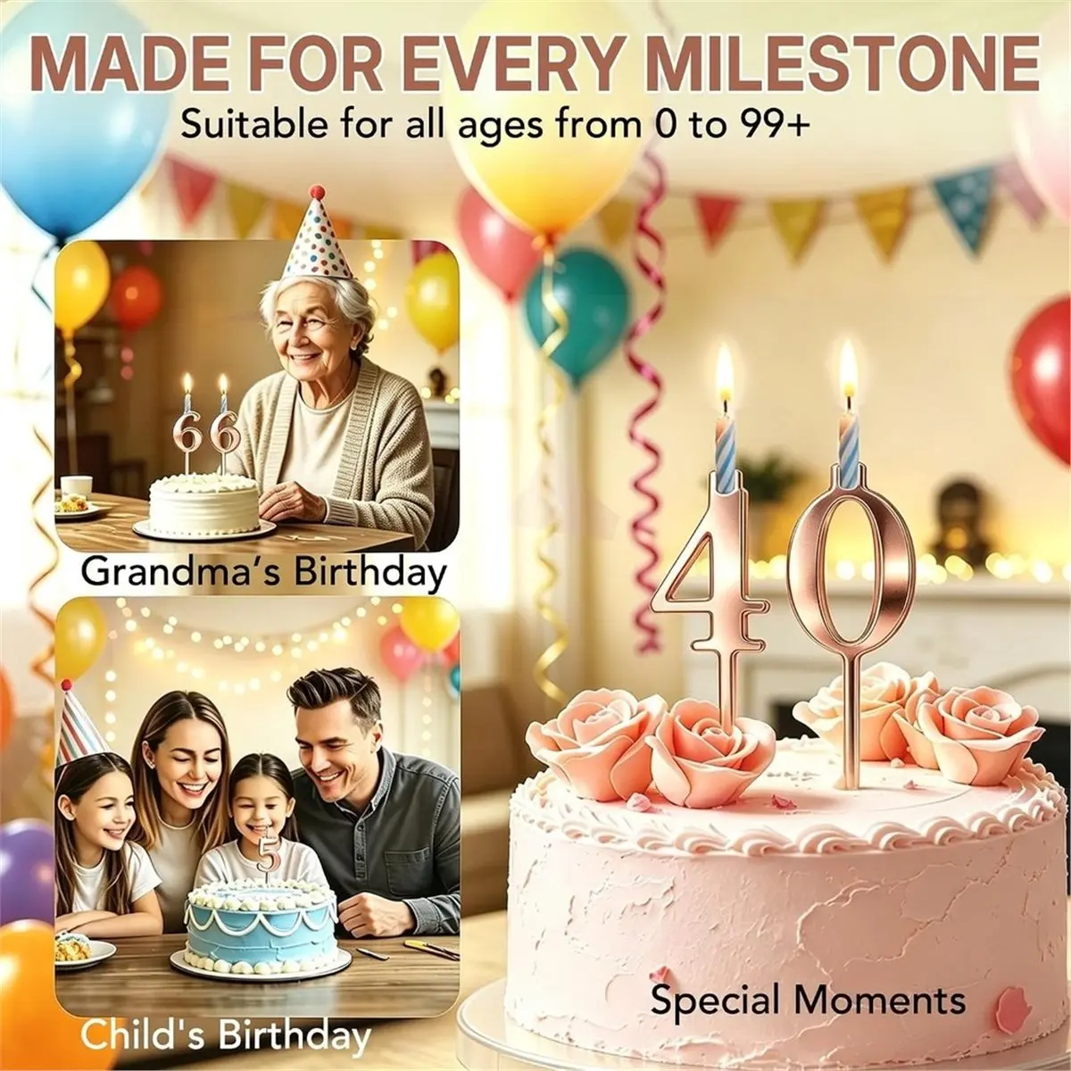 20PCS Reusable Number Candle Holder Set, Upgraded Thicker Metal Candle Stands for Birthday Cake, Cake Topper Decoration