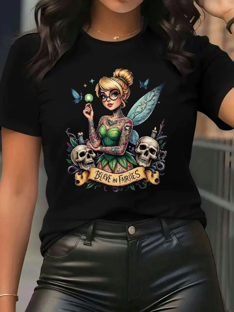 

Футболка Тинкер Белл, черно-зеленая, удобная модная ткань, изысканный дизайн с иллюстрациями, подходит для повседневной носки.