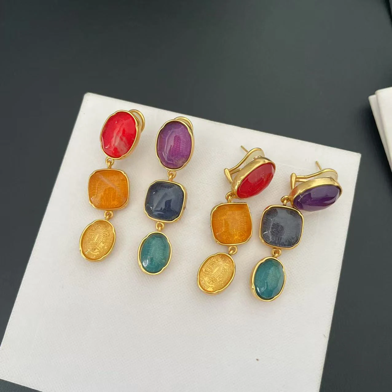 Europe Designer Brand Natural Colored Gemstones Top Quality Pendant Earrings Woman Romantic Elegant Jewelry