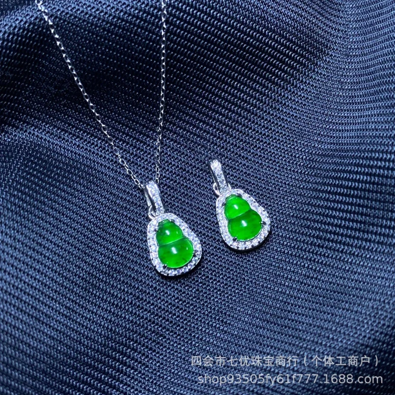 シルバーペンダントネックレスs925,天然エメラルド,小さなサツマイモ,象眼細工の宝石,カラバッシュペンダント,高品質,ジェダイト