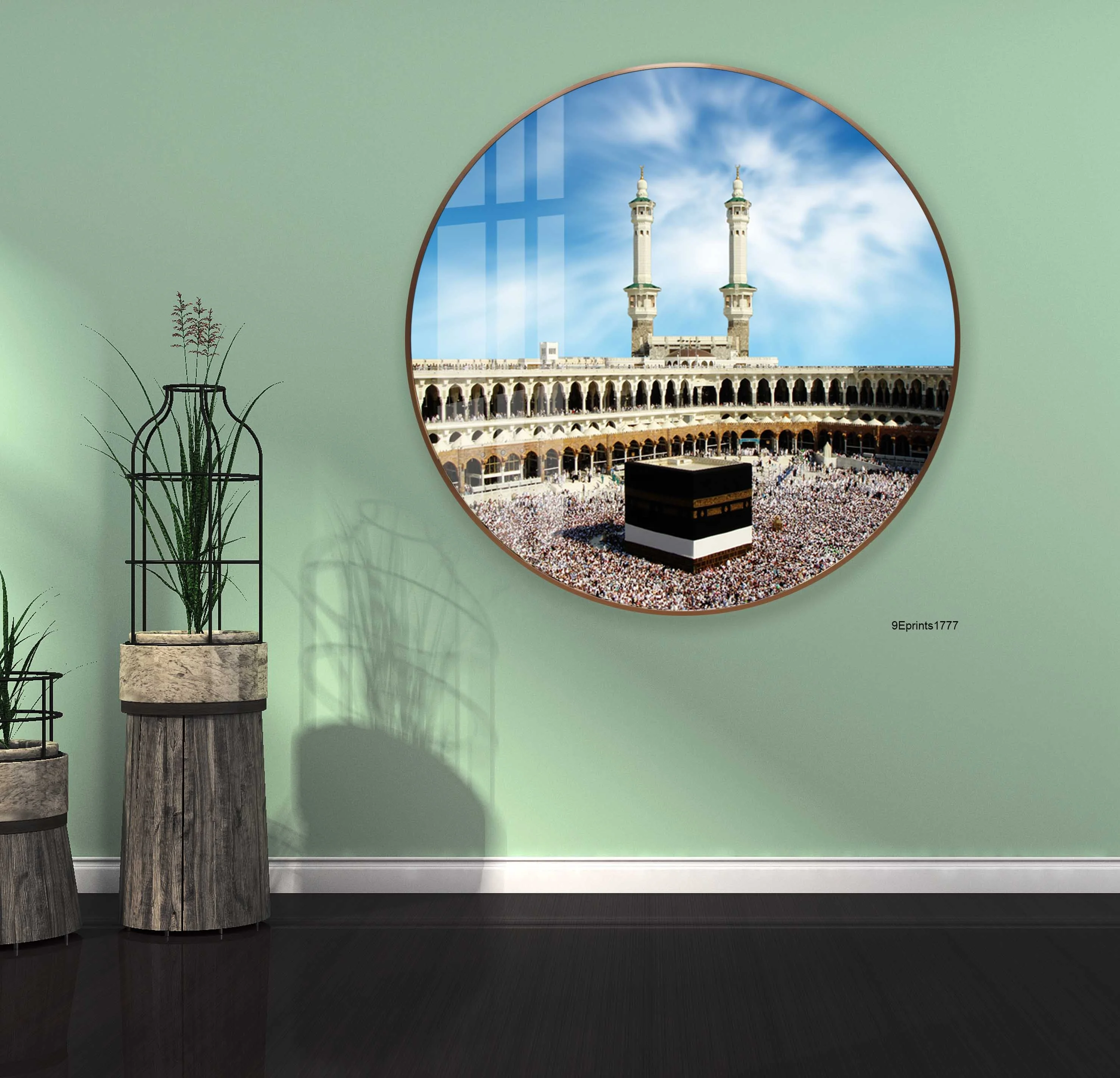 Arabic Muslim Ramadan Mosque Landscape Metal Frame UV Printing islamic Crystal Porcelain Painting mural decoration wall art