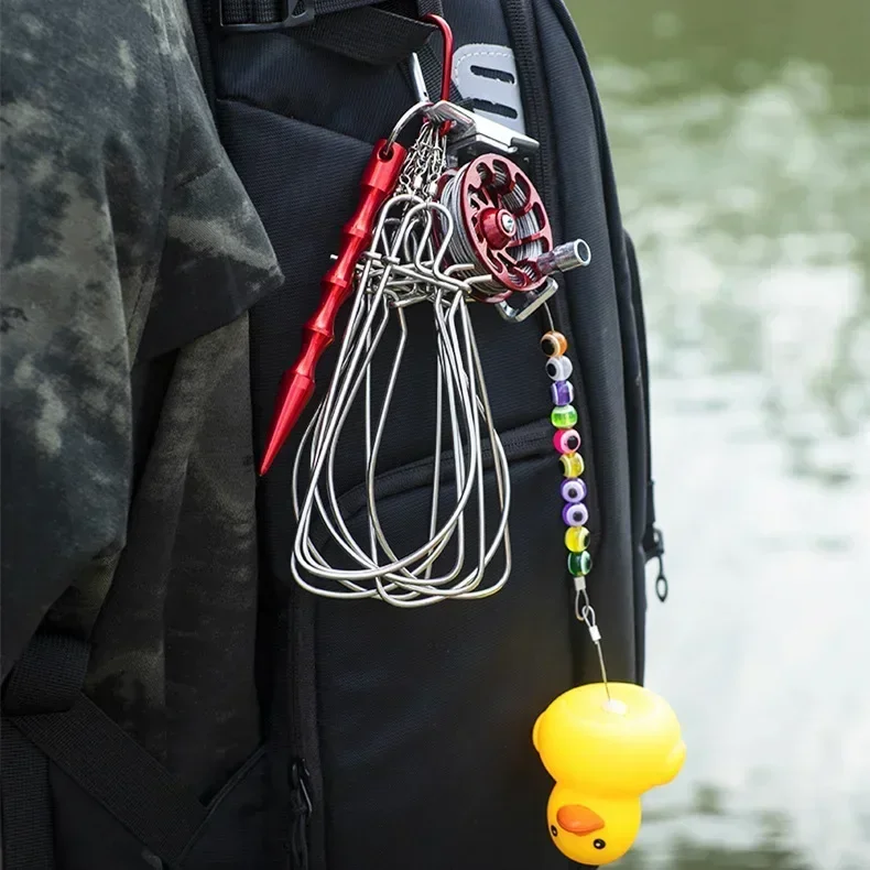 LXIN Buoyancy String Fish Stringer with Foam Float  Buckles Stainless Steel Large Hooks Lock Wire Rope 4.7M Fishing Equipment