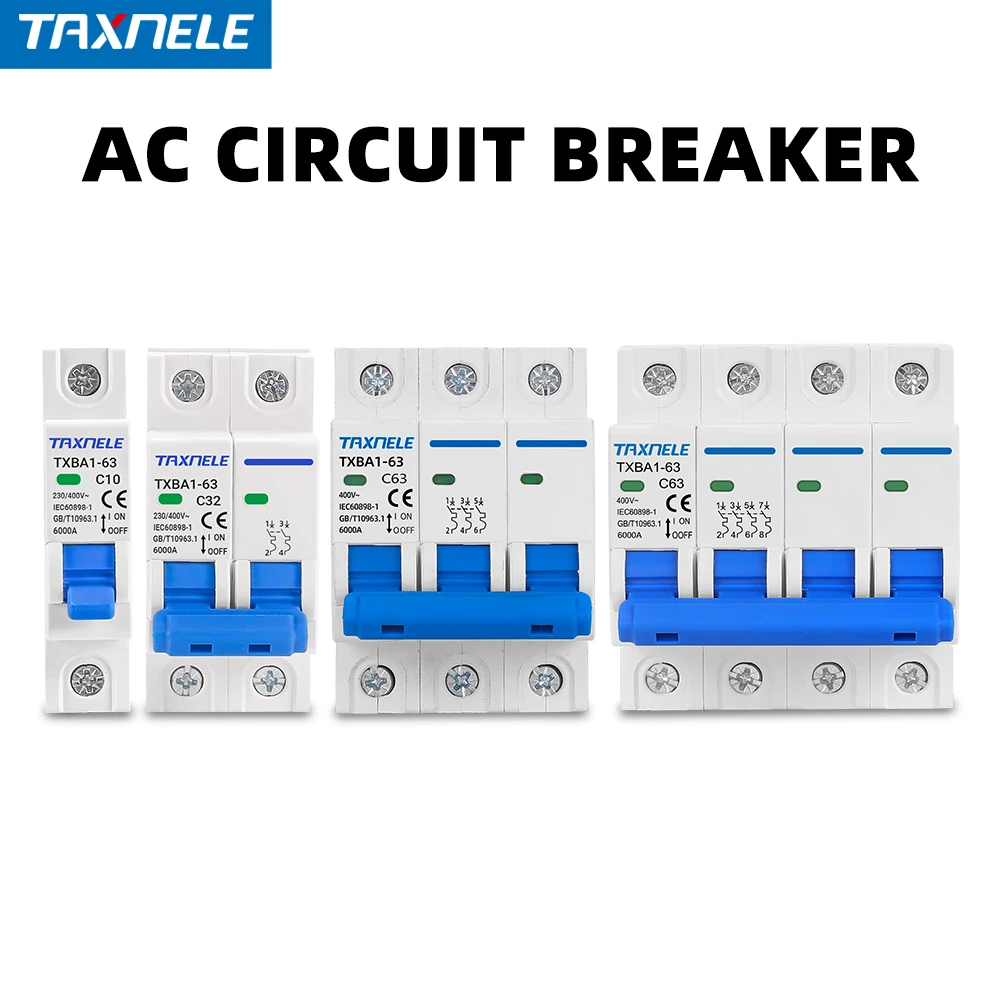 AC MCB 1P 2P 3P 4P 230V 400V 6KA Mini Circuit breaker Air Switch 10A 16A 20A 32A 40A 50A 63A Overload Short Circuit Protect