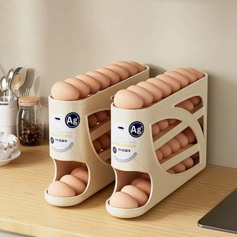 Plastic 4-Tier Automatic Rolling Egg Rack Fresh-Keeping Anti-Drop Fridge Egg Dispenser Space Saving Large Capacity