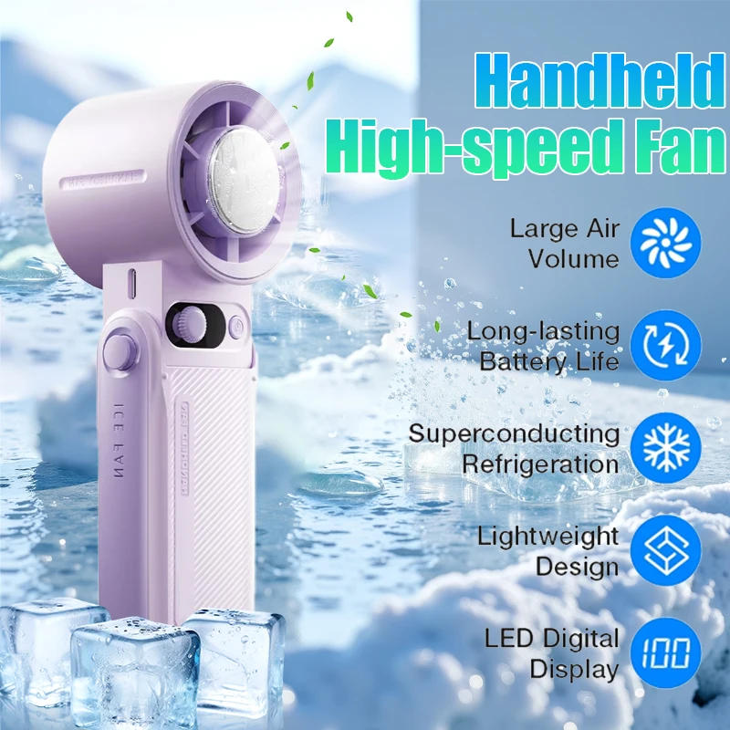 

Портативный ручной турбовентилятор с ледяным охлаждением, ручной вентилятор, складной подвесной вентилятор на шею, перезаряжаемый через USB, высокоскоростной маленький турбовентилятор