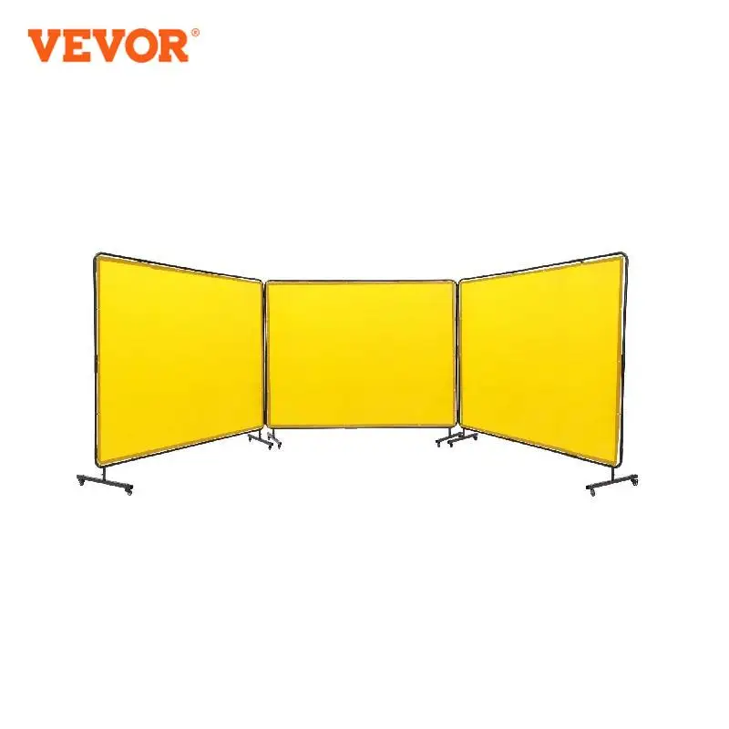 VEVOR Welding Screen with Frame 6' x 8' 3 Panel Welding Curtain Screens Flame-Resistant Vinyl Welding Protection Screen Moveable