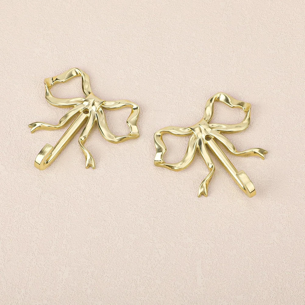 Vintage Gold Alloy Bow Shaped Wall Hook 9.1 cm x 9.1 cm x 1.8 cm Decorative Hanger for Home Office Hallway Use
