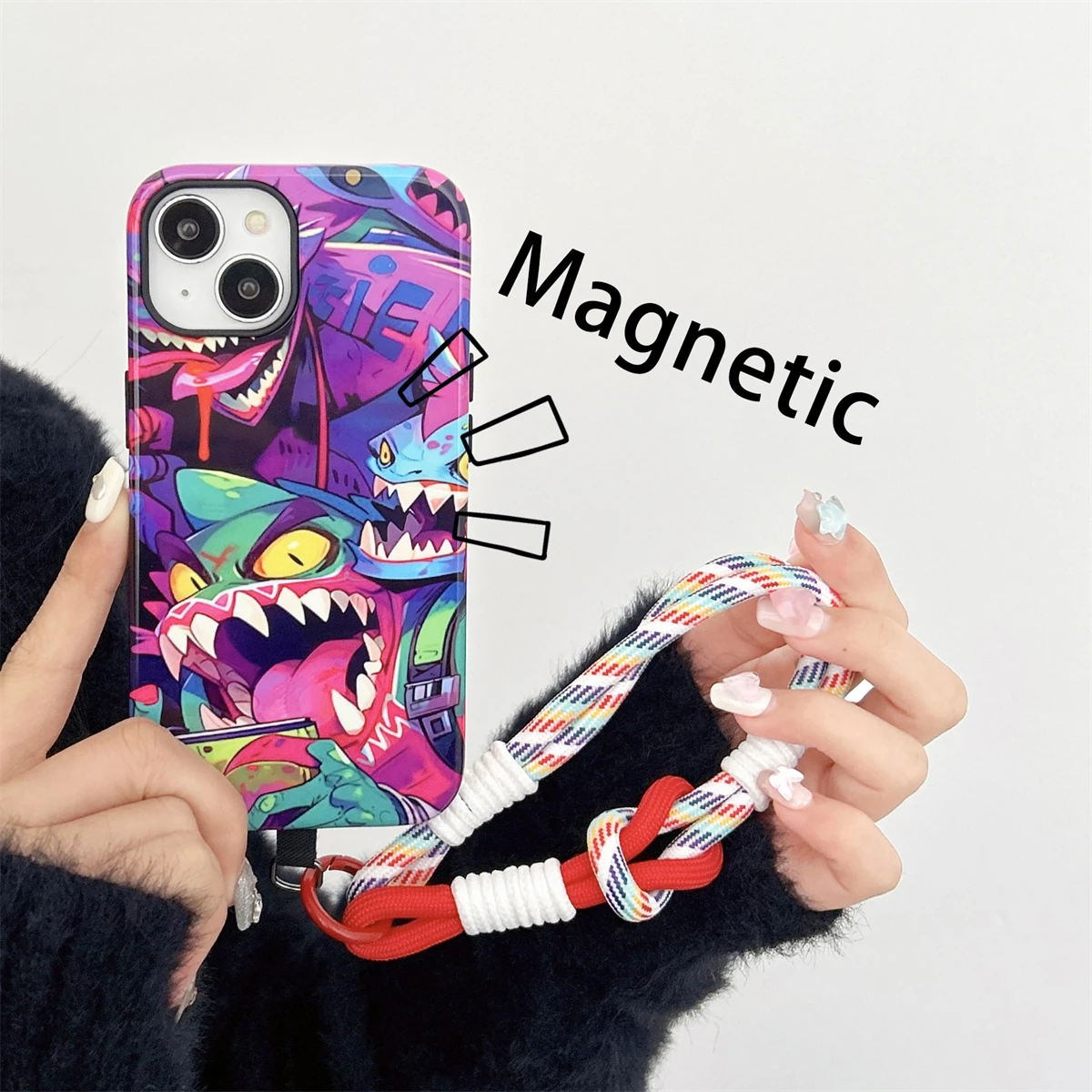 Colorful graffiti intInclusive Magnetic Phone Case Two-In-One Film Protective Shell For iPhone 15 14 13 12 11 Pro Max Plus Mini