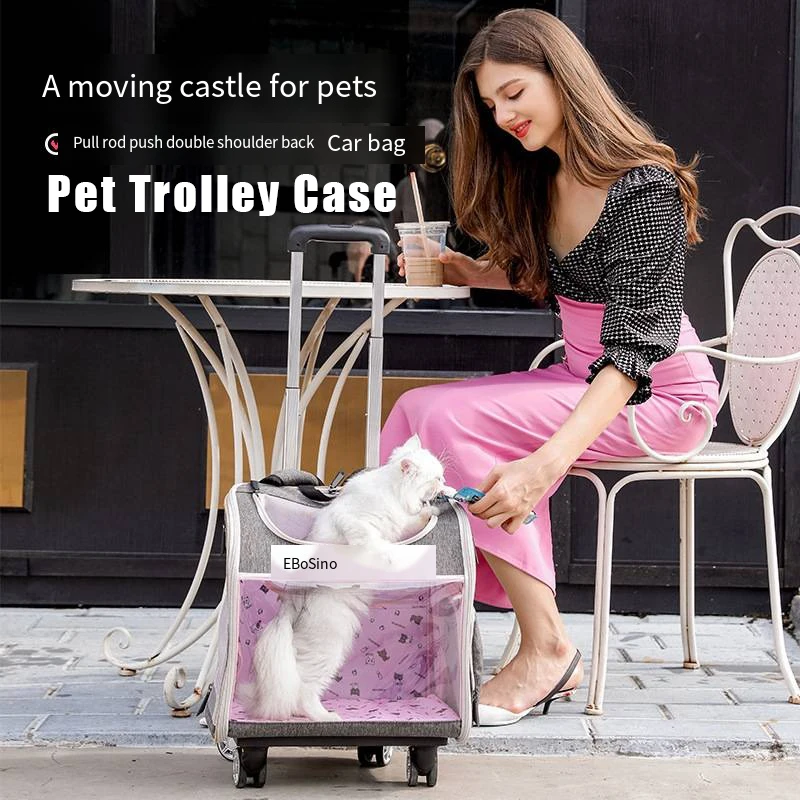 

Multifunctional Pet Outgoing Trolley Bag Transparent Cat Bag Detachable Trolley Box Space Module Cat Dog Trolley Backpack New