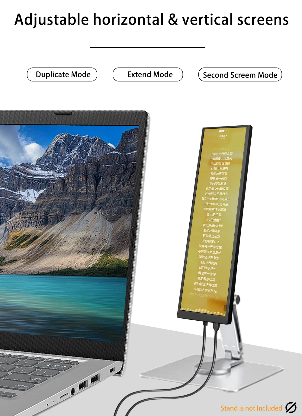 LESOWN 8.8inch 480x1920 IPS Portable Touch Monitor Bar Secondary Display LCD Strip Travel Screen Support For PC Laptop Computer