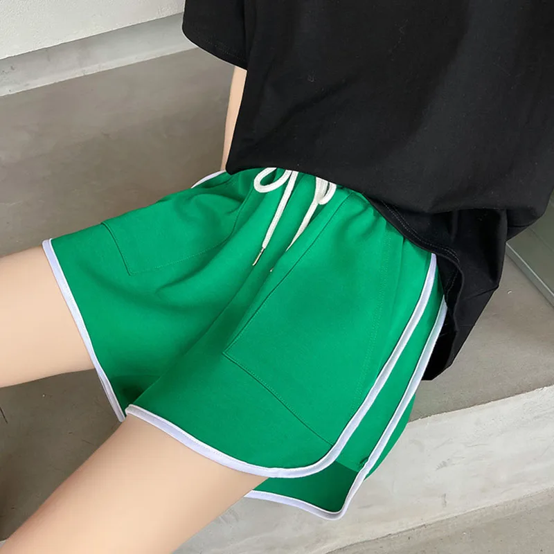 Women Yoga Sports Shorts Summer Outer Wear Elastic-waist Casual Loose Wide Leg Shorts Candy Color Breathable Gym Short Pants