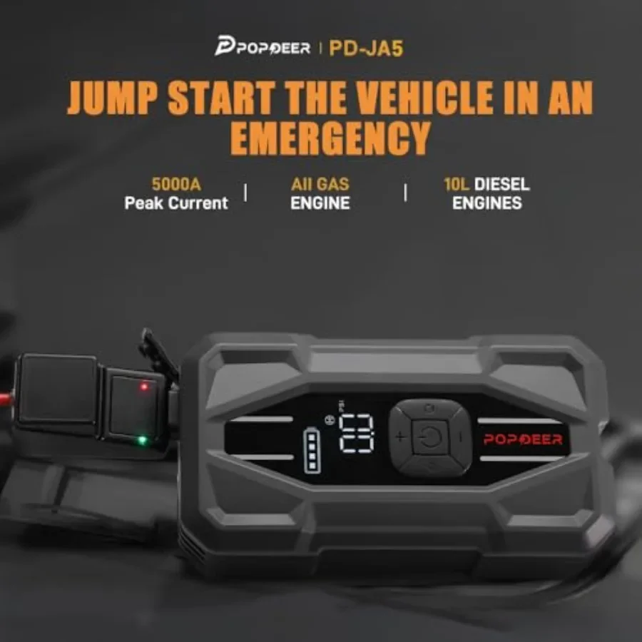 كاتب الانتقال المحمول مع ضاغط الهواء 5000A 150PSI 30W لجميع الغاز ومحركات الديزل 10L شاحن بطارية 12 فولت مع ضوء LED