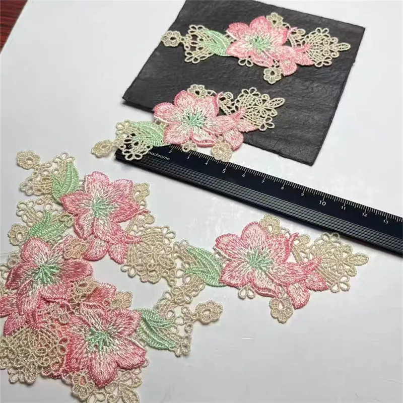 (5pcs/lot)9*5cm Yellow Pink Green Red Gradient Sewing Flower Motif Venise Lace Applique for Garment Embroidery Lace patches