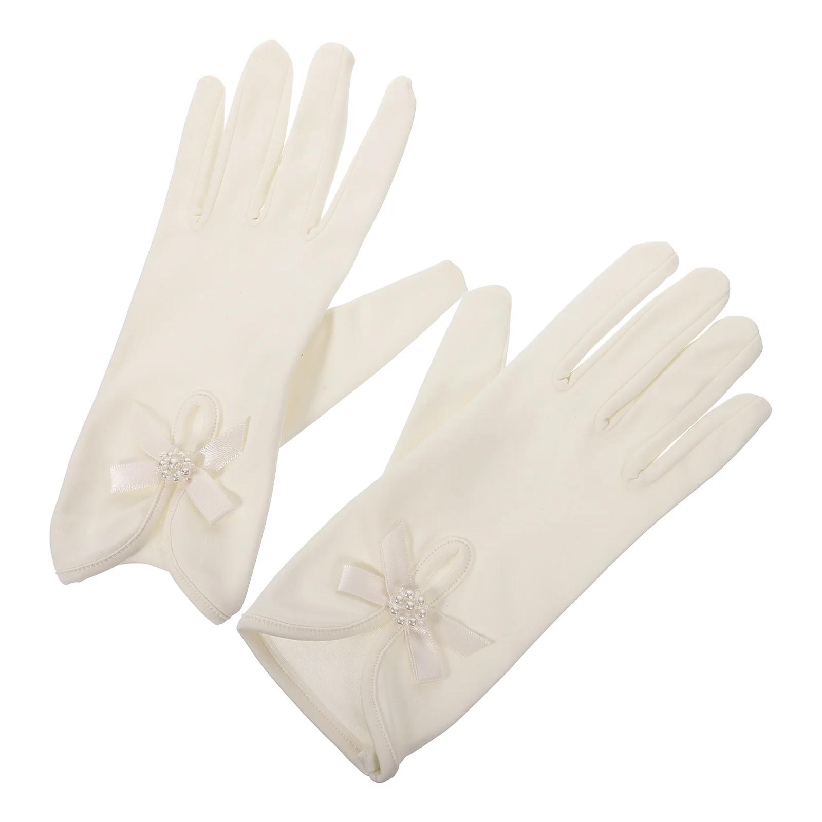 

1Pair White Short Wedding Gloves Elegant Bridal Accessories Pearl Design Party Banquet Dress Up Gloves for Wedding
