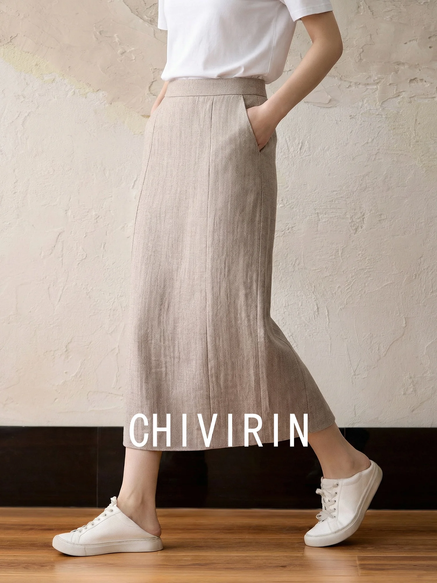 

Юбка миди Chivirin с высокой талией и фактурной поверхностью, женская, весенняя, модная, стройнящая, универсальная, прямого кроя, для повседневной носки