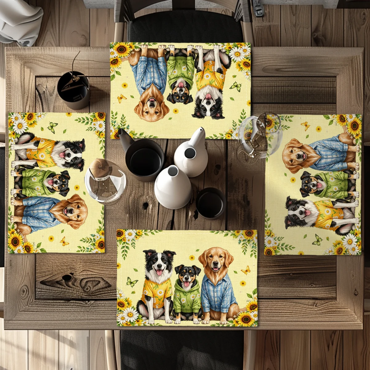 Ocean Jellyfish Pattern Polyester Placemats, Set of 4, Stylish Table Mats for Dining Room, Kitchen and Home Decor
