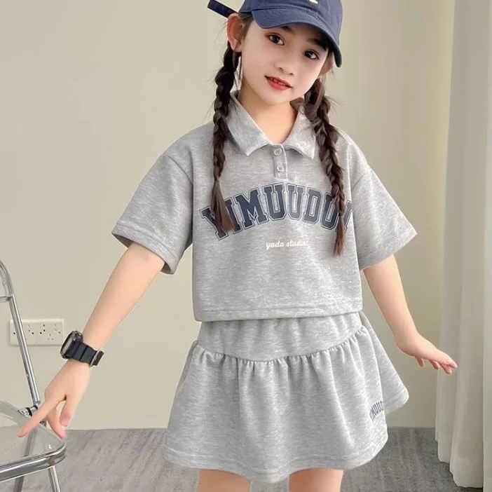 

Girls' Summer Polo Shirt Skirt Outfit 2024 New Children Girls' Summer Korean Style Casual Two-Piece Suit ropa de niña