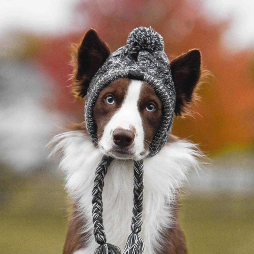 

Knitted For Small Medium Head Cover With Ear Holes Adjustable Fit Winter Warm Pet With Ear Holes Knitting Hat Small Dog Head