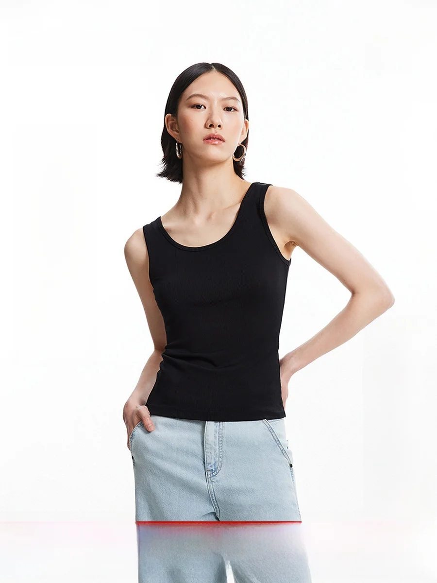 

Женский повседневный универсальный базовый топ-майка H-образной формы с круглым вырезом, удобный прямой крой для любого сезона