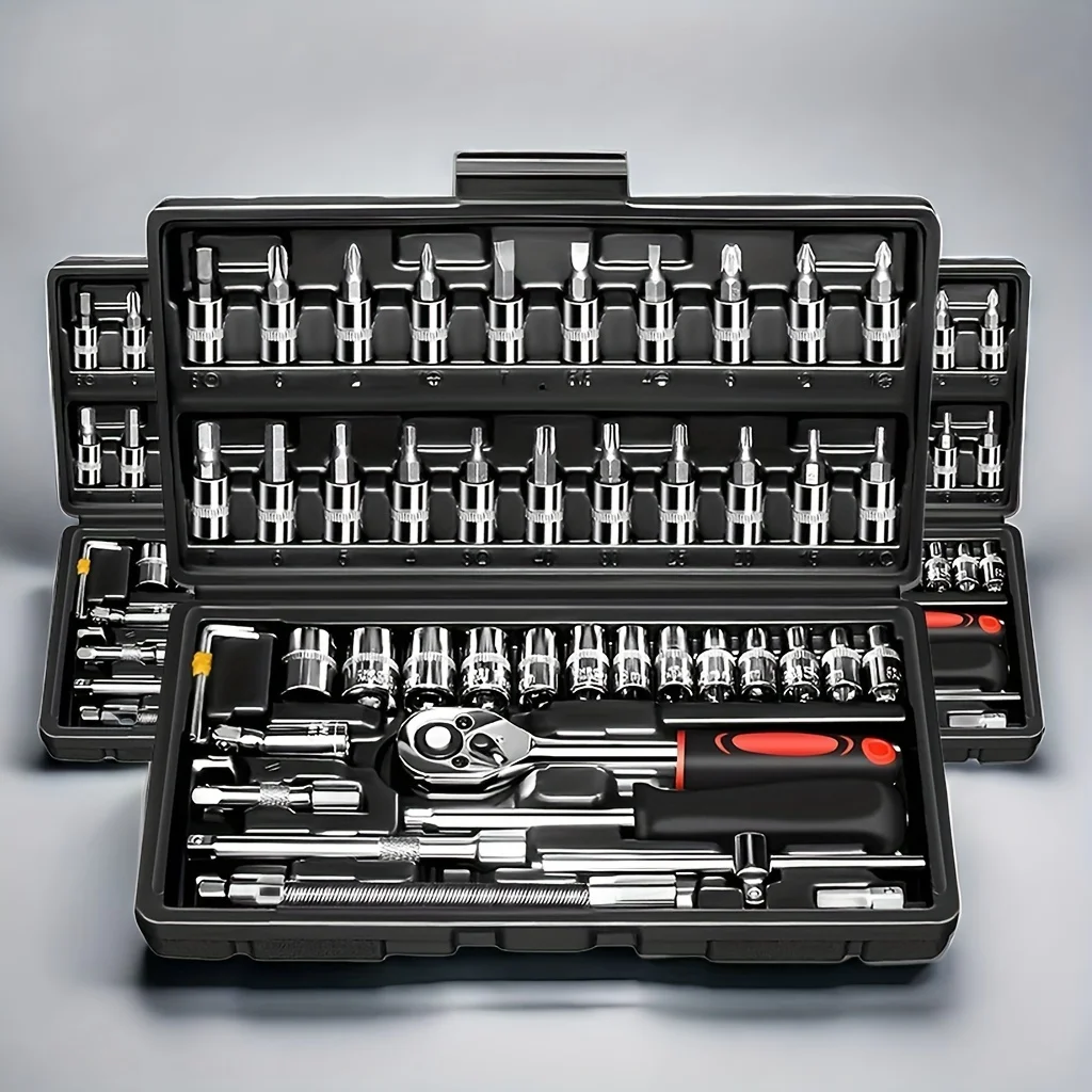 

46pcs Ratchet Home and Auto Repair Tool Set - Includes Torque Wrench, Screwdriver, Toolbox, Motorcycle and Bicycle Maintenance K