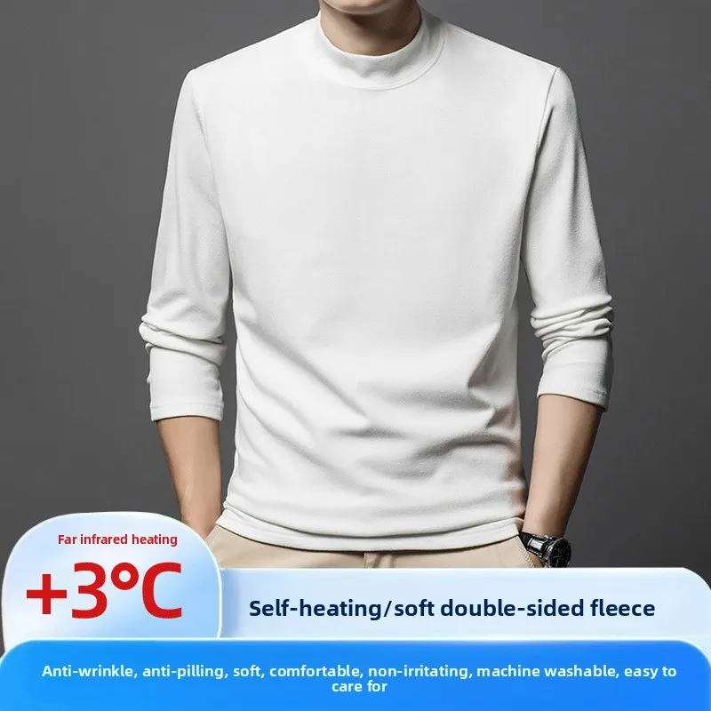 

Winter Base Layer Inner Shirt Men's High-end Casual Men's T-shirt Long Sleeve De Velvet Base Shirt Mid-collar Clothes T-shirt