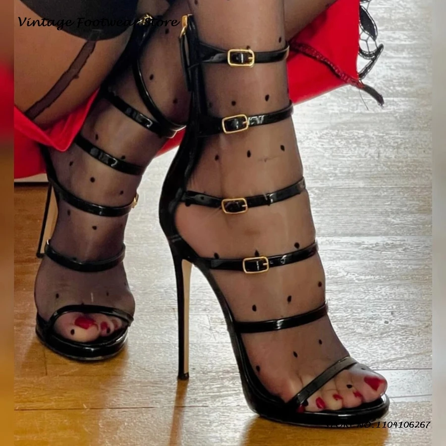 

Sexy Multi-Buckle Straps Leather Sandals Round Open Toe Super High Stiletto Heels 2025 Summer Women's Party Prom Trending Shoes