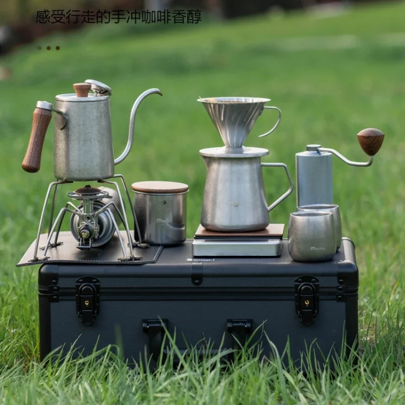 Make old hand-brewed coffee pot aluminum box set, household outdoor  pot sharing  gift