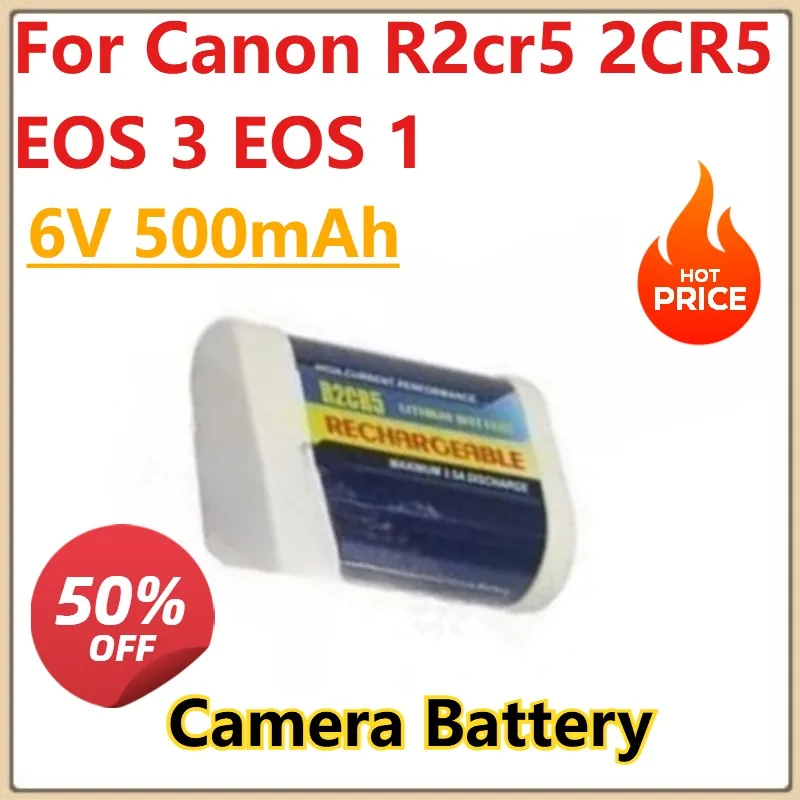 

New 6V 500mAh Battery for Canon R2cr5 2CR5 EOS 3 EOS 1 Rechargeable Lithium Film Camera Black/White Batteries + Charger