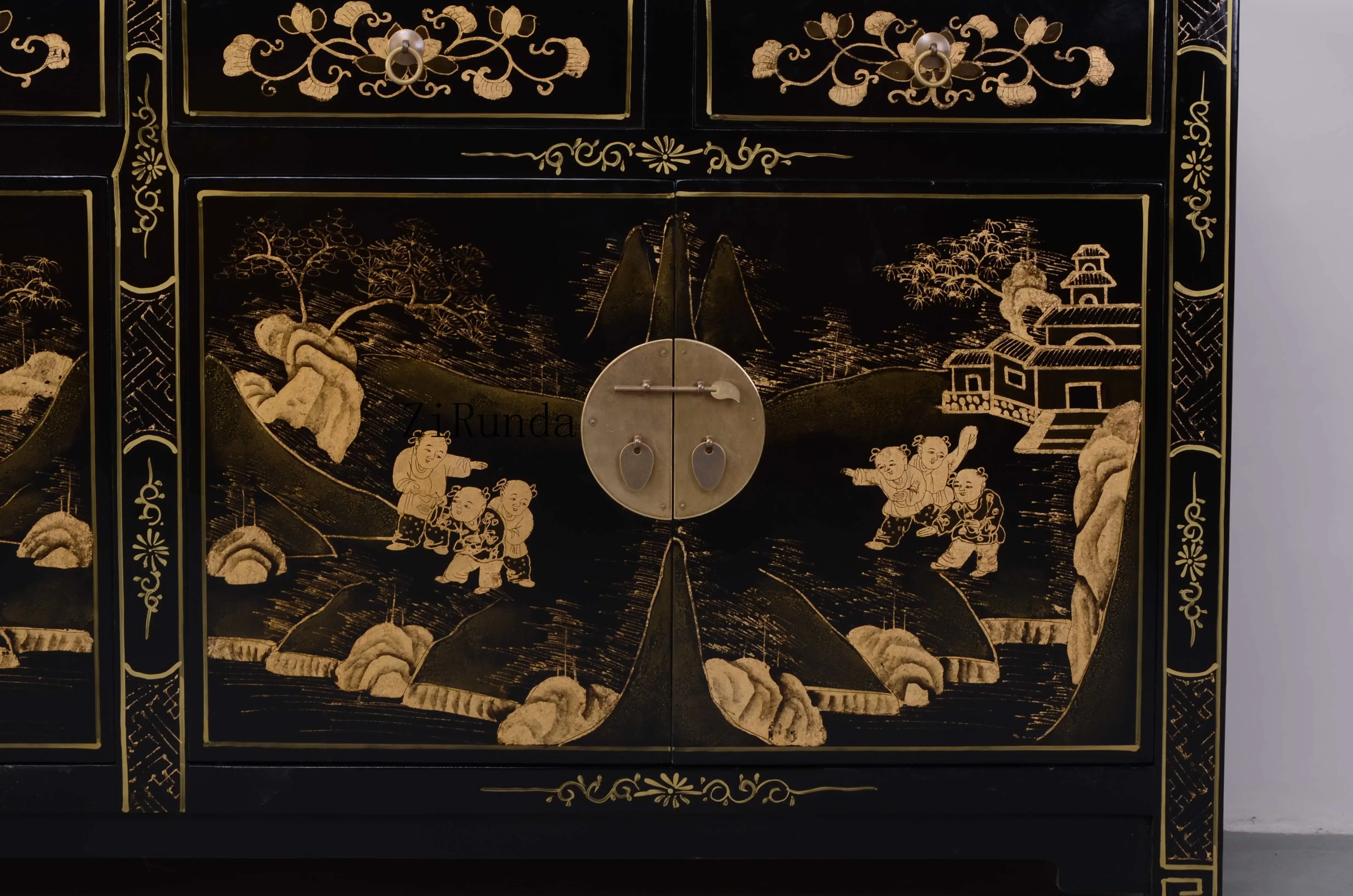 

Многофункциональный восточный шкаф в антикварном консольном стиле, имитация старого шпона, шкаф с резьбой по цветку