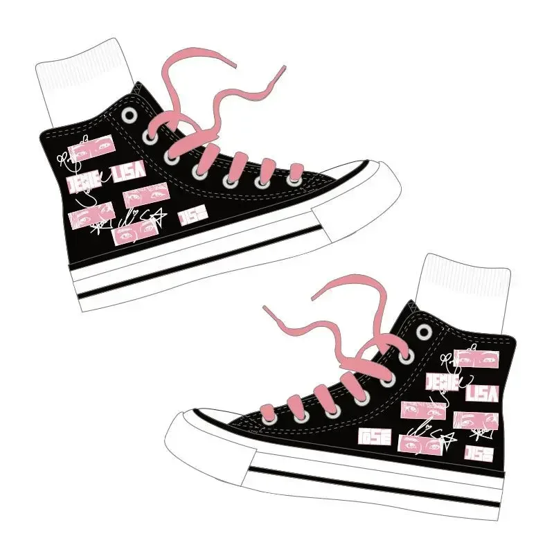 Korean girl group Idol accessories black canvas shoes pink high top sneakers for fan support Lisa Jisoo Jennie rosé MN11