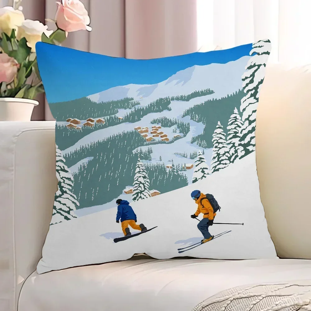 

Ski Prop Pattern Cushion Cover Double-Sided Printed Pillowcase Zipper Square Living Room Sofa Chair Home Bedroom Decor