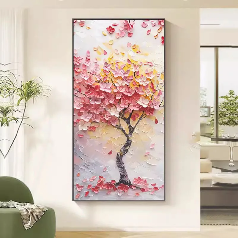 Led الجمالية قماش العمل الفني الحديث شجرة ملونة سكين سميكة النفط اللوحة مجردة Treescape جدار الفن للمنزل ديكور الجدار مصباح