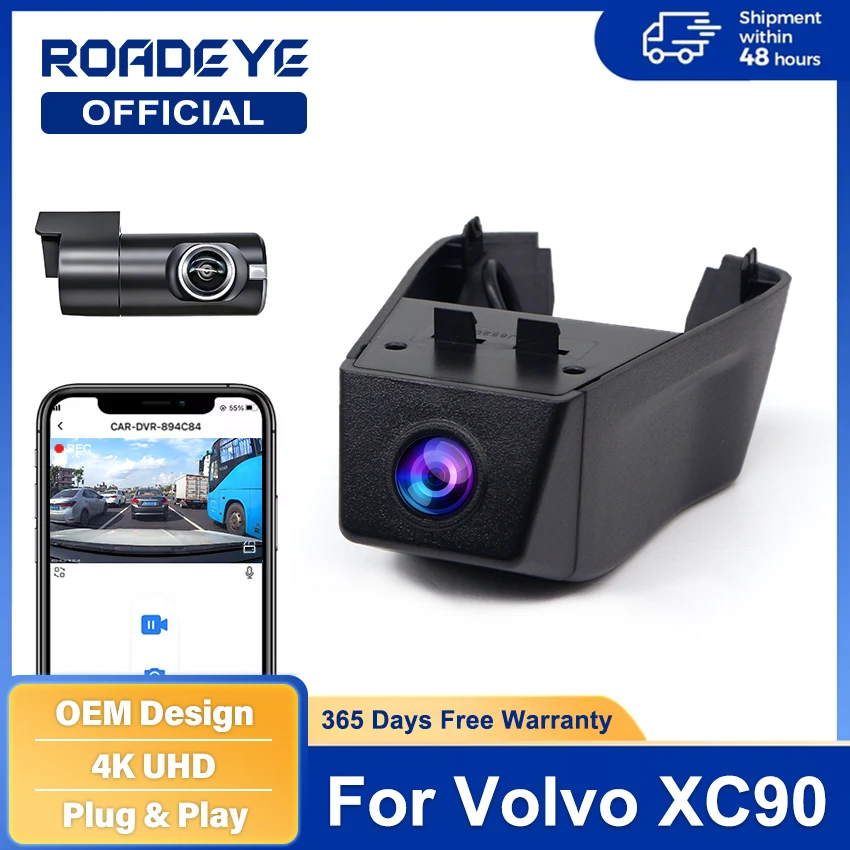 

For Volvo XC90 2015~2024 Dash Cam 4K UHD Plug and Play Hidden Car DVR Driving Recorder Cameras WiFi APP Monitor Dashcam